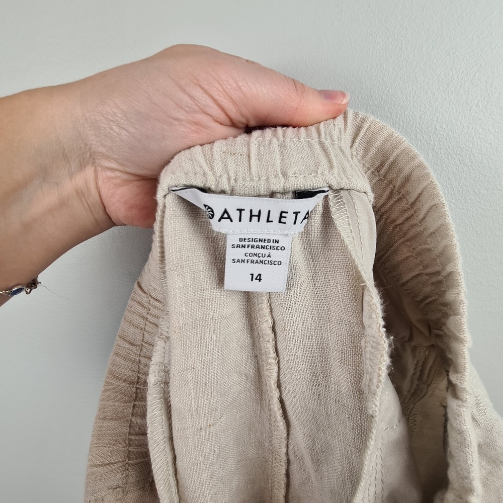 Athleta Women's Size 14 Beige Linen Voyager Chambray Pants Lightweight Ankle‎ - Picture 8 of 11